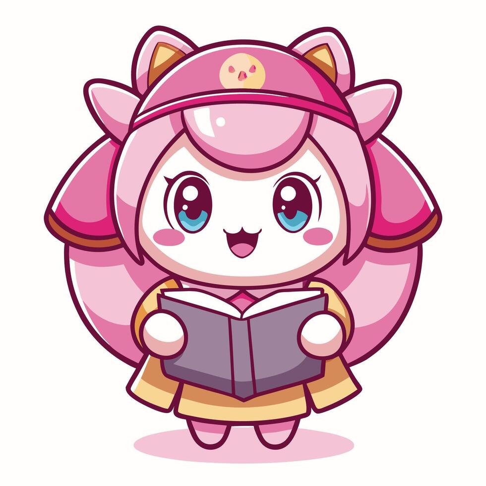 a cute little girl with pink and cute hair and a book vector