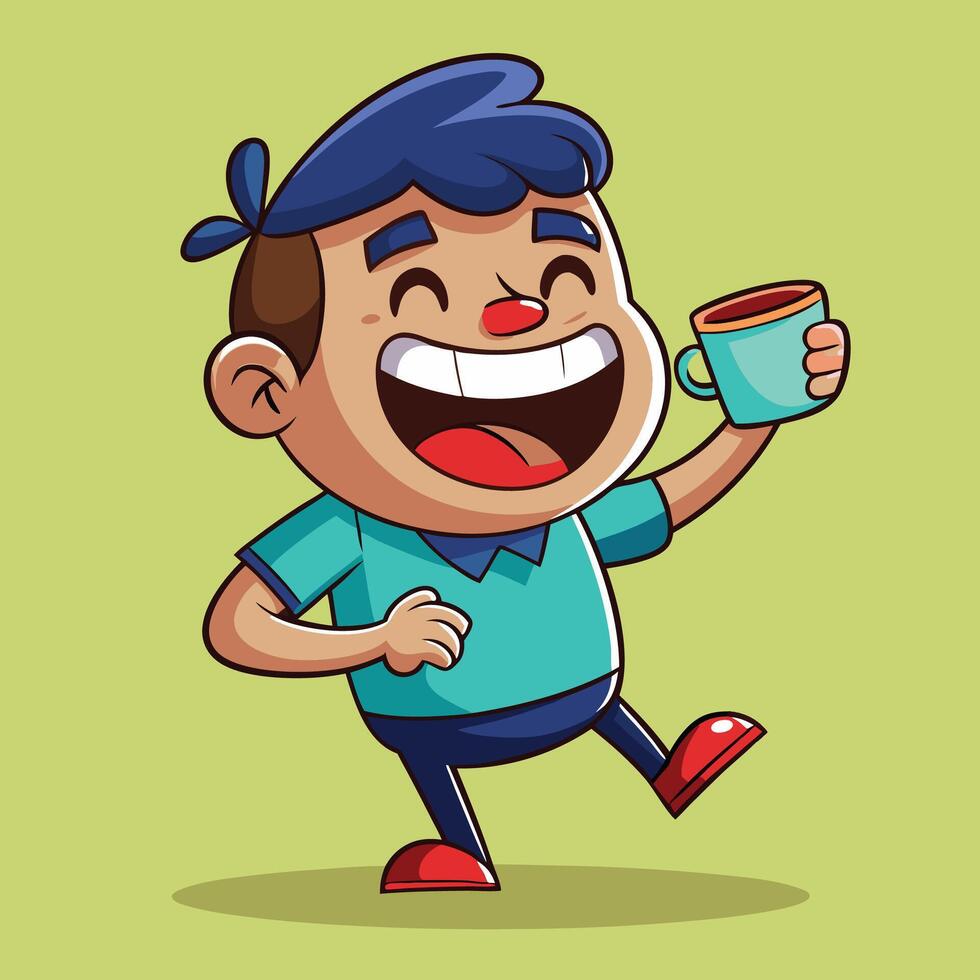 cute cartoon boy holding a cup of coffee vector