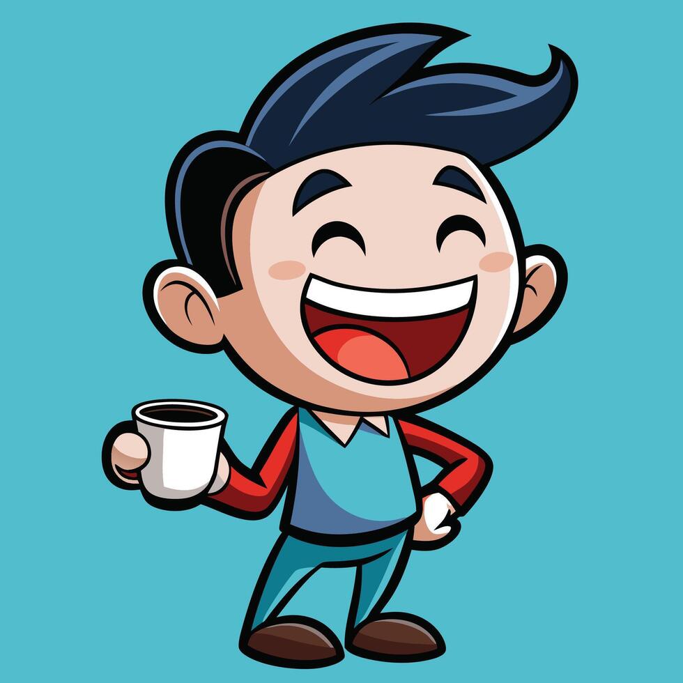 cartoon man holding coffee and smiling vector