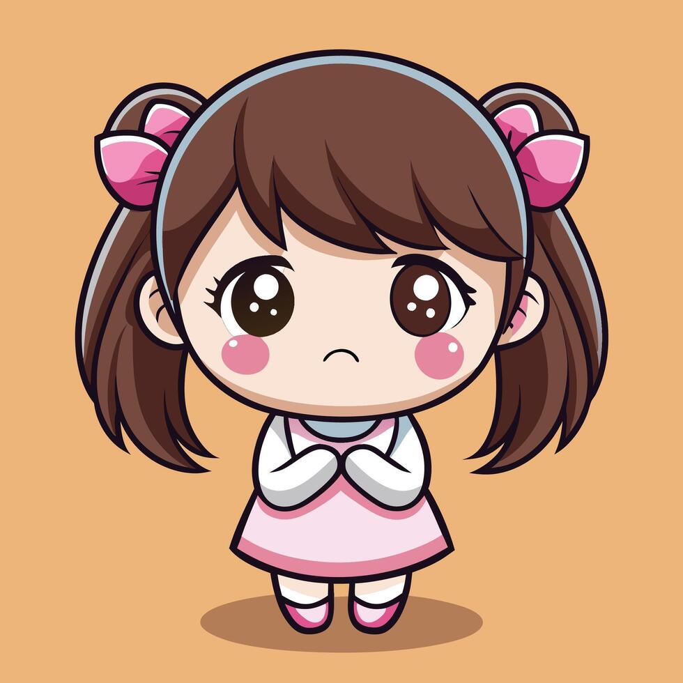 cartoon girl with brown hair and pink dress vector