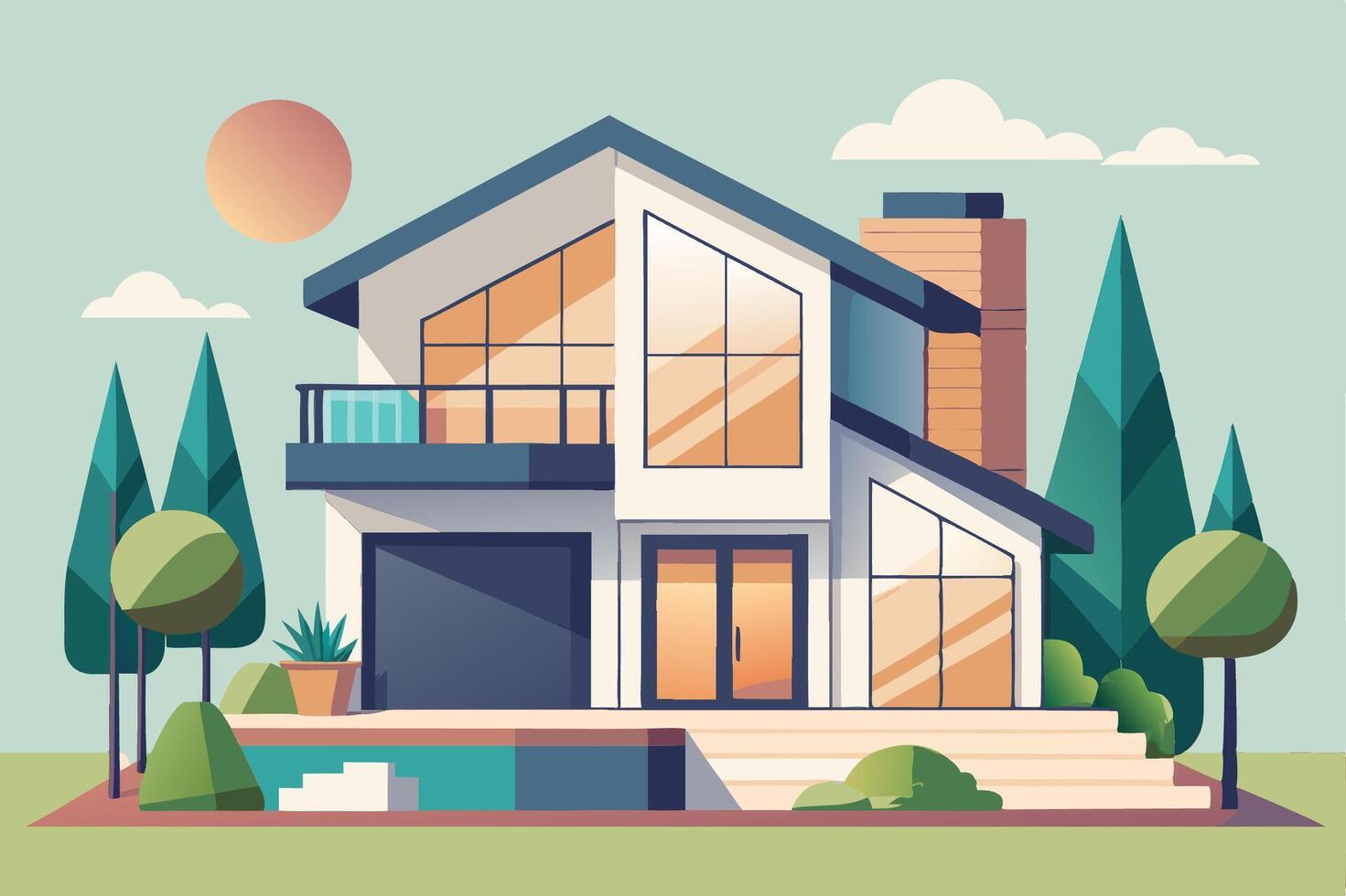 an illustration of a house with a balcony vector
