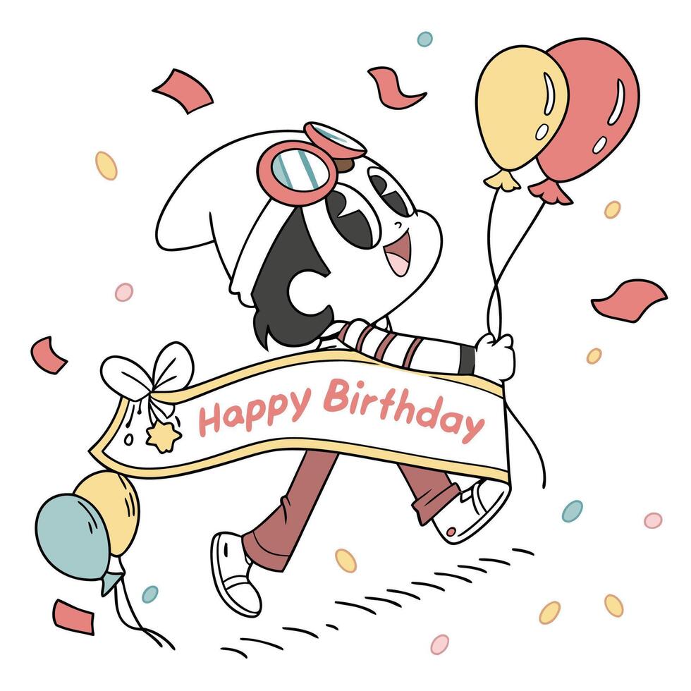 a cartoon character holding a banner with balloons vector