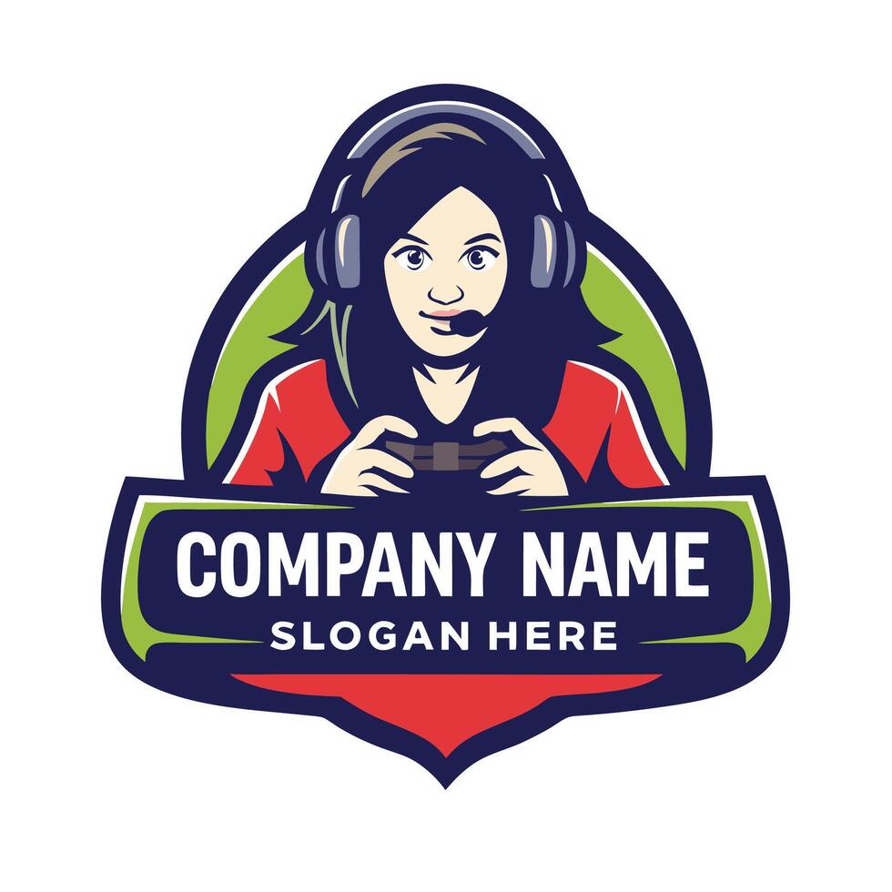 a woman playing games logo design on a white background vector