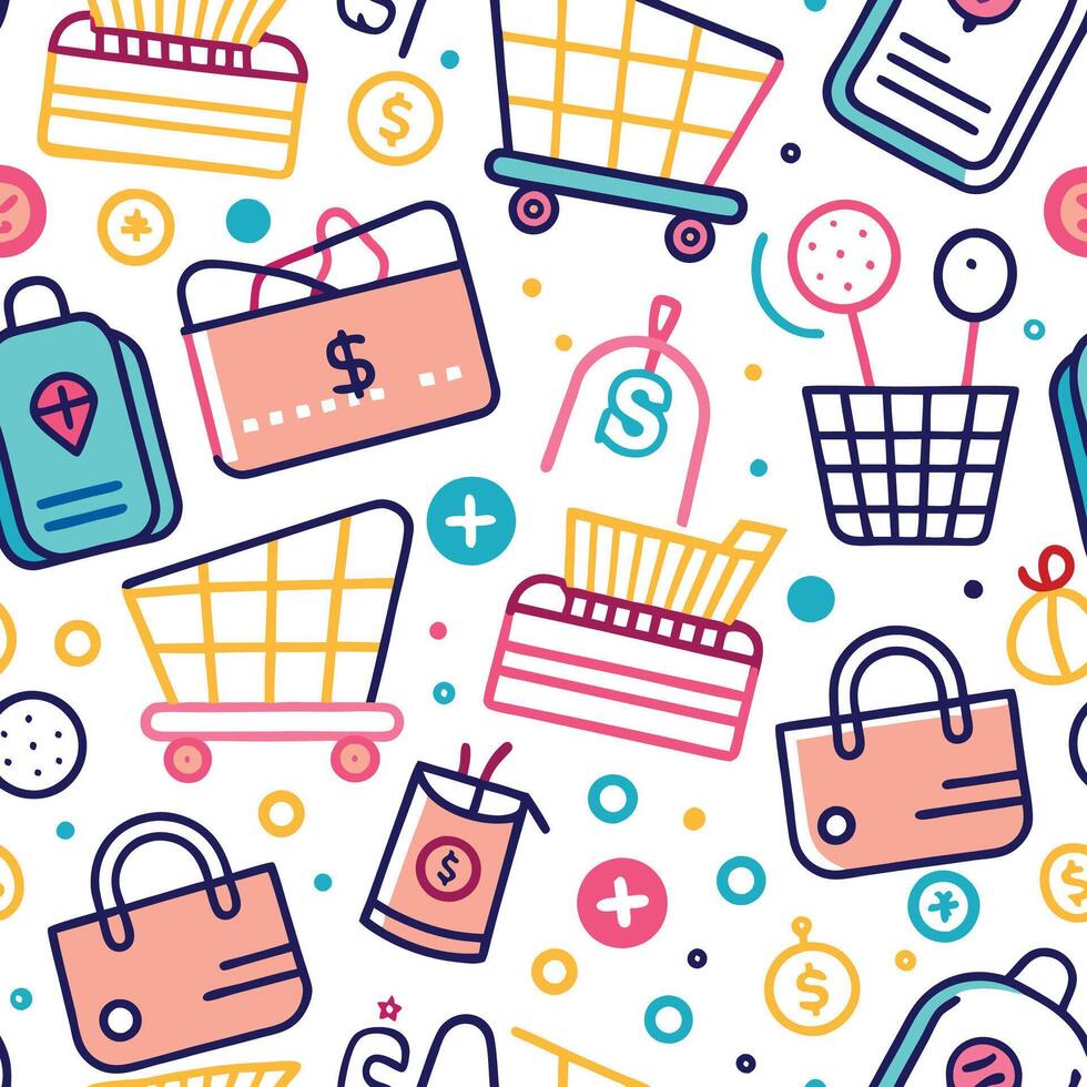 shopping pattern with colorful icons vector