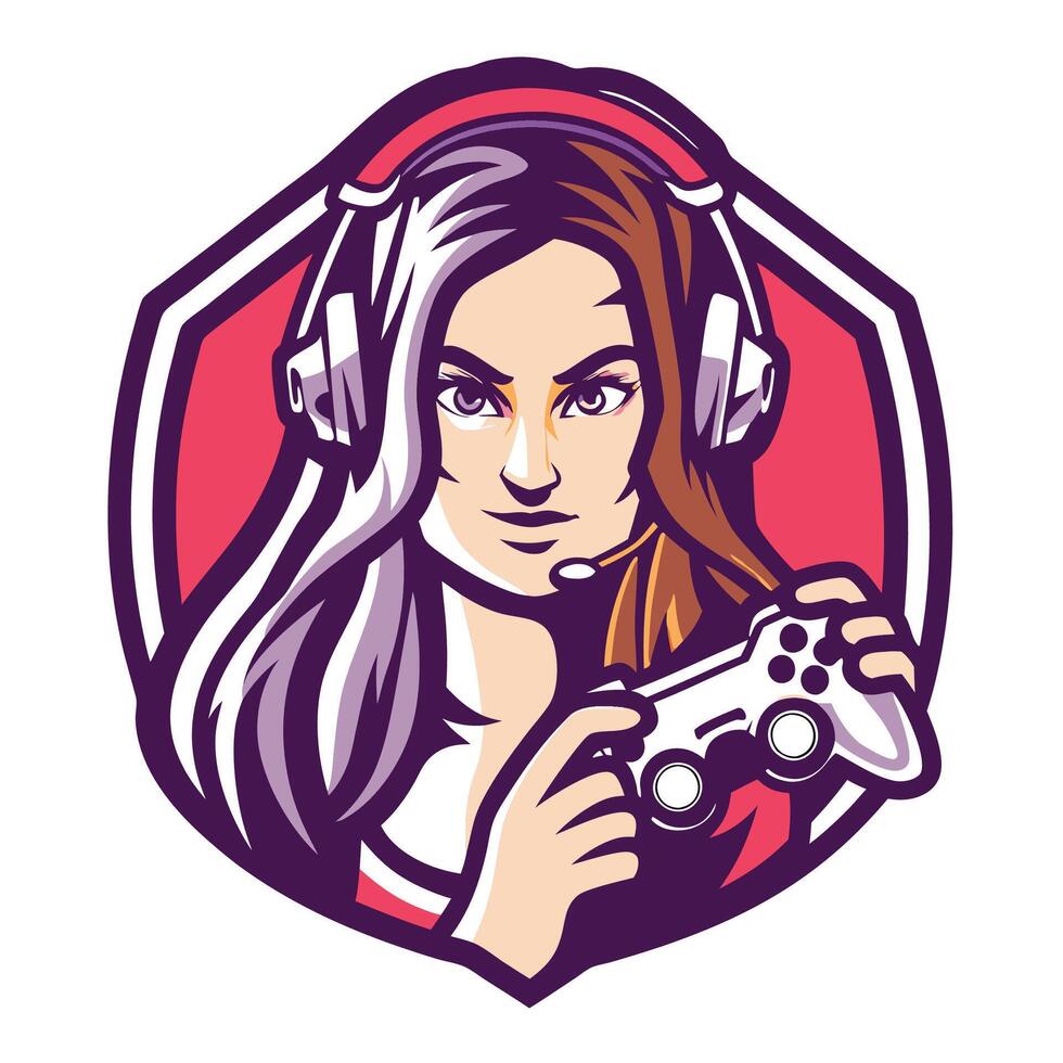 a woman with headphones and a controller red vector