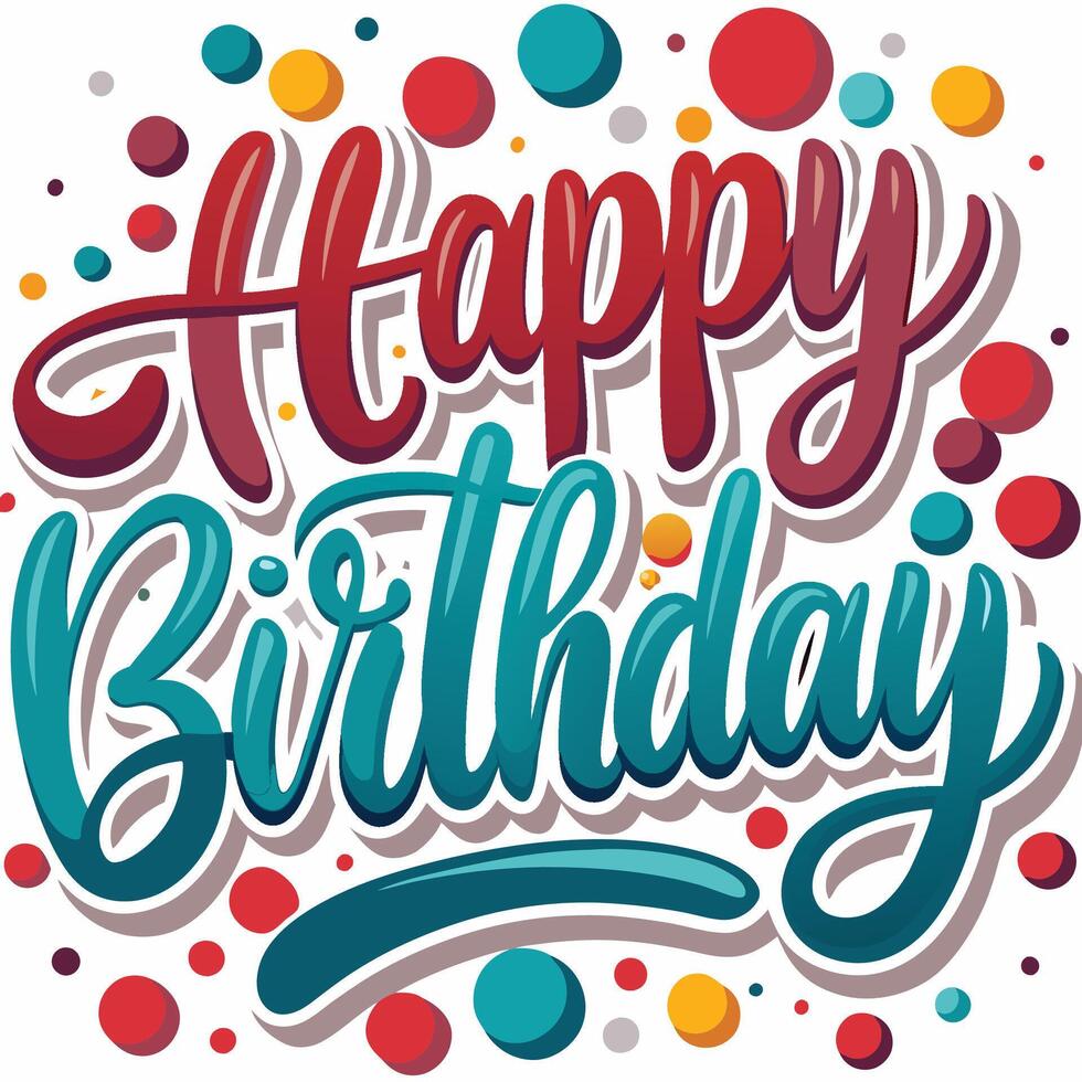 happy birthday lettering with polka dots on white background vector