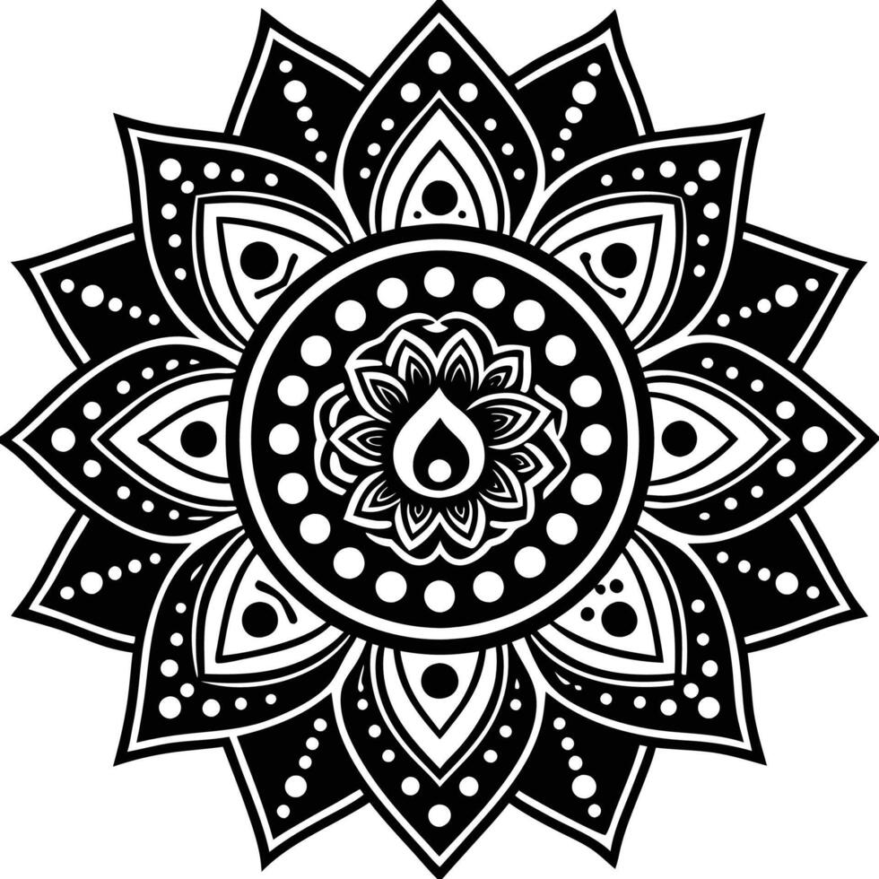 a black and white mandala design with a flower vector