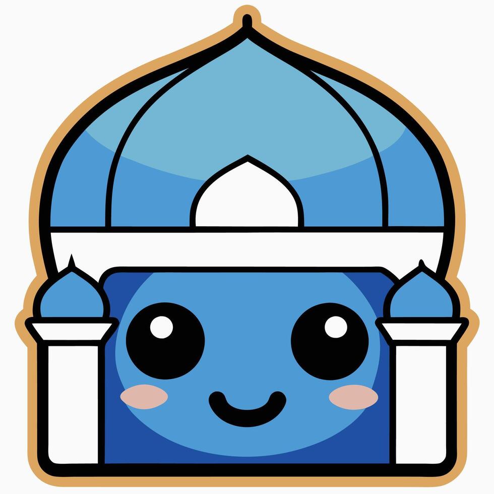 a cartoon blue mosque with a smiling face vector