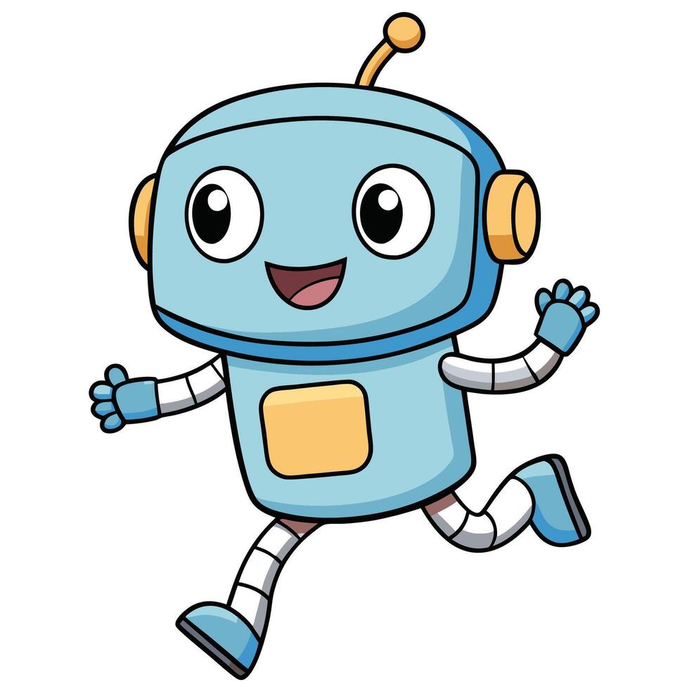 a cartoon robot running and smiling vector