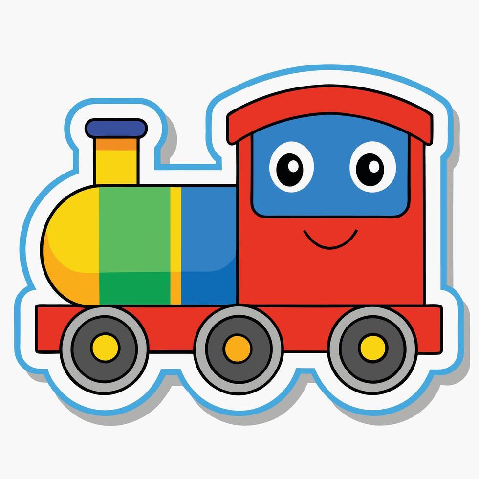 a sticker of a train with a smiley face vector