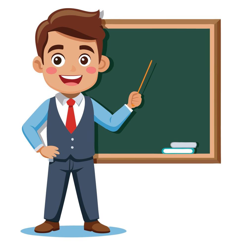cartoon teacher with pointer and chalkboard vector