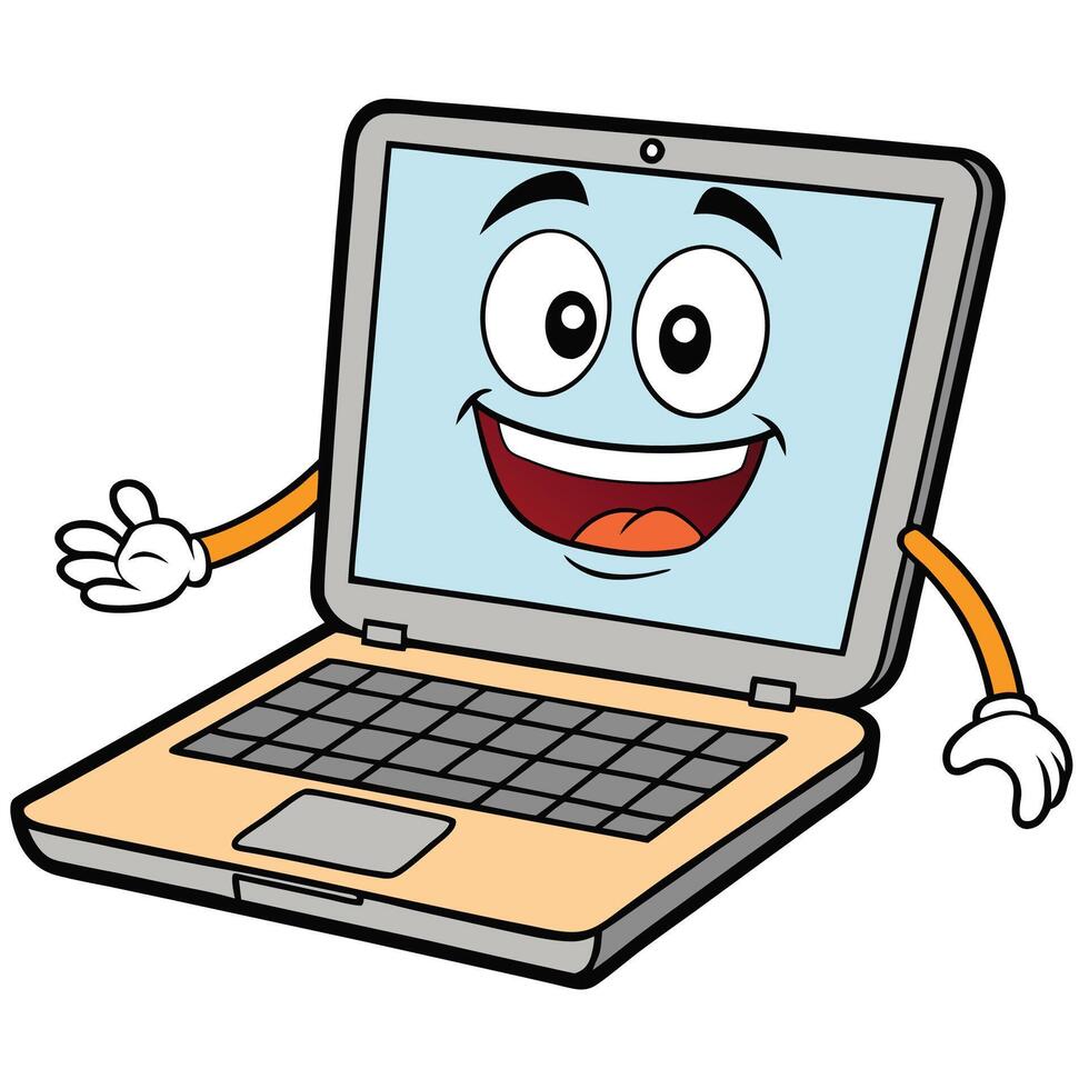 laptop cartoon character illustration on a white background vector