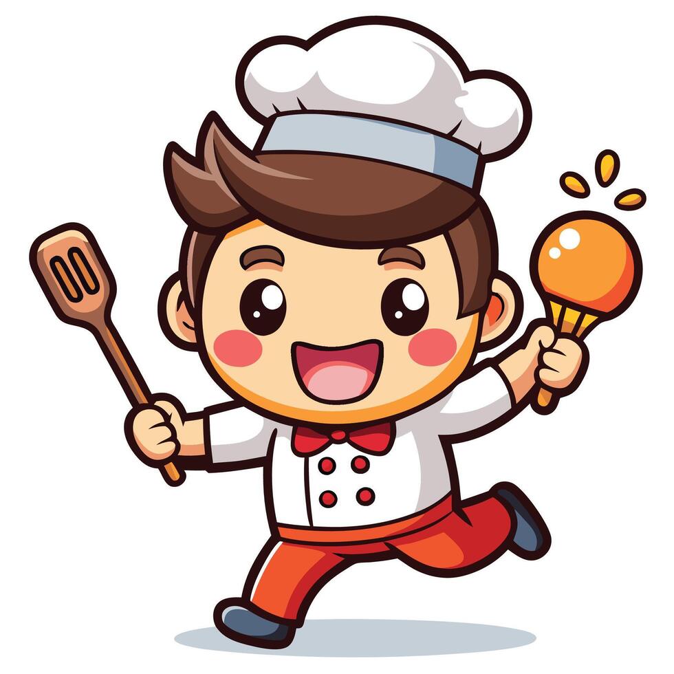 cartoon chef running with a spatula and a spatula vector