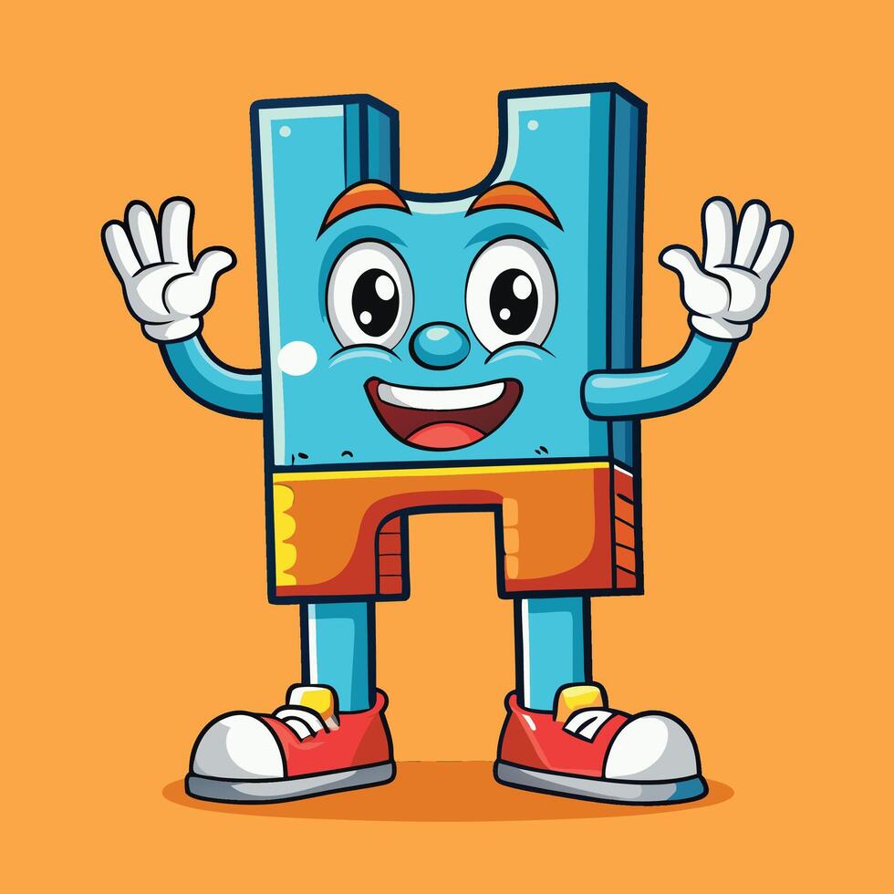 a cartoon character of the letter h with arms and legs vector