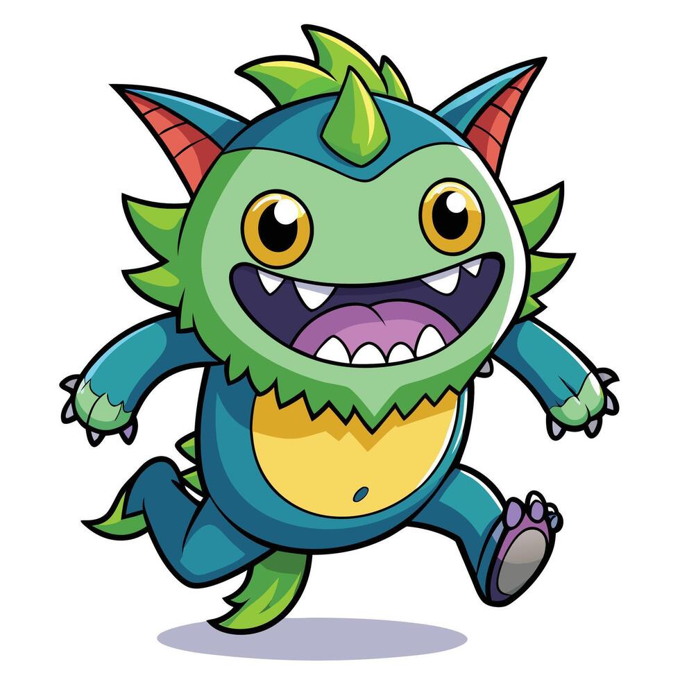 a cartoon monster running with big eyes and big teeth vector