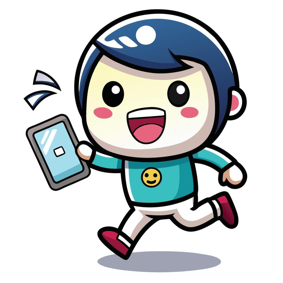 a cartoon boy running with a phone in his hand vector