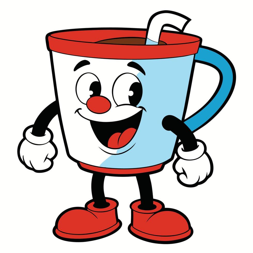 a cartoon cup with a smiley face and red shoes vector
