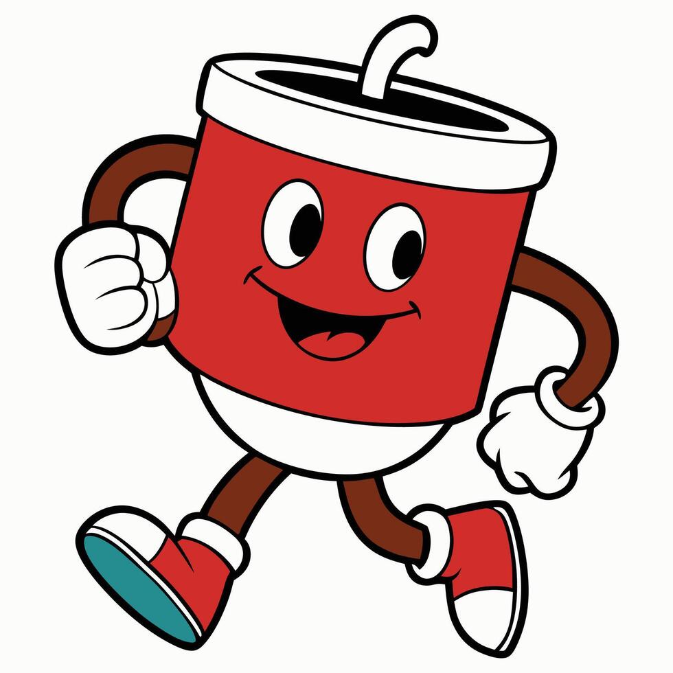 a cartoon red cup running with its arms outstretched vector