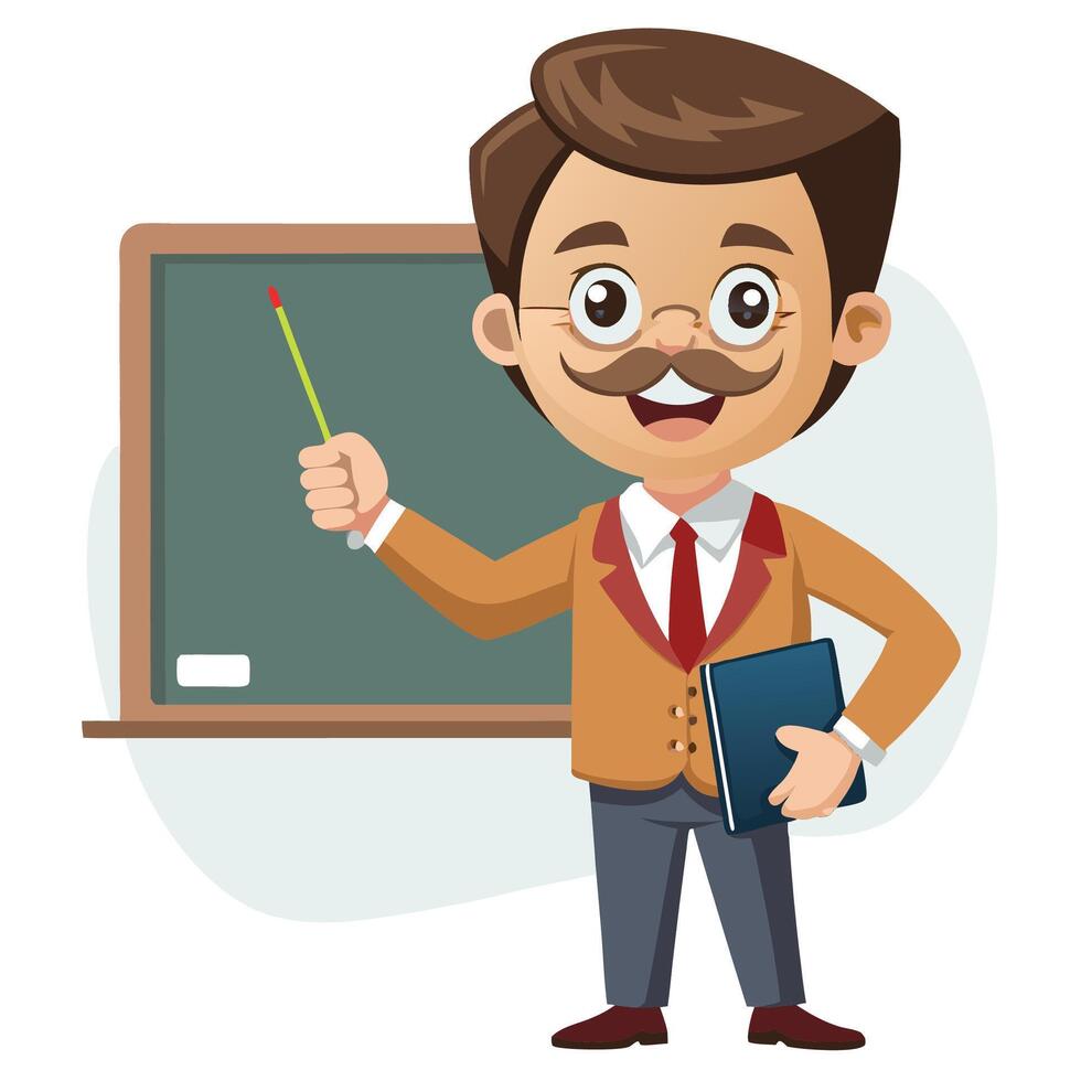 a cartoon teacher with a chalkboard and a book vector