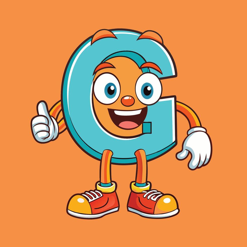 cartoon letter g character with thumbs up and smiling vector