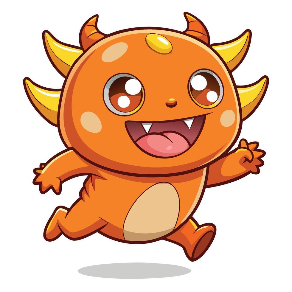 a cartoon orange monster running and smiling vector