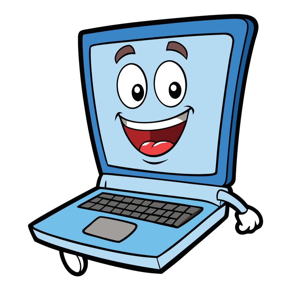 a cartoon laptop character with a smile on its face vector