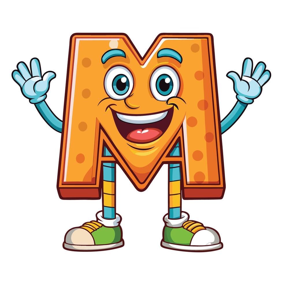 m cartoon character with arms and legs waving vector