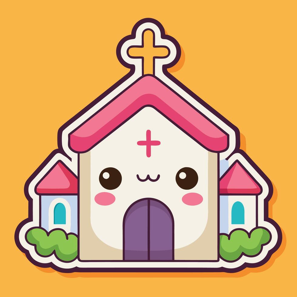 cute church icon with a cross on the front vector