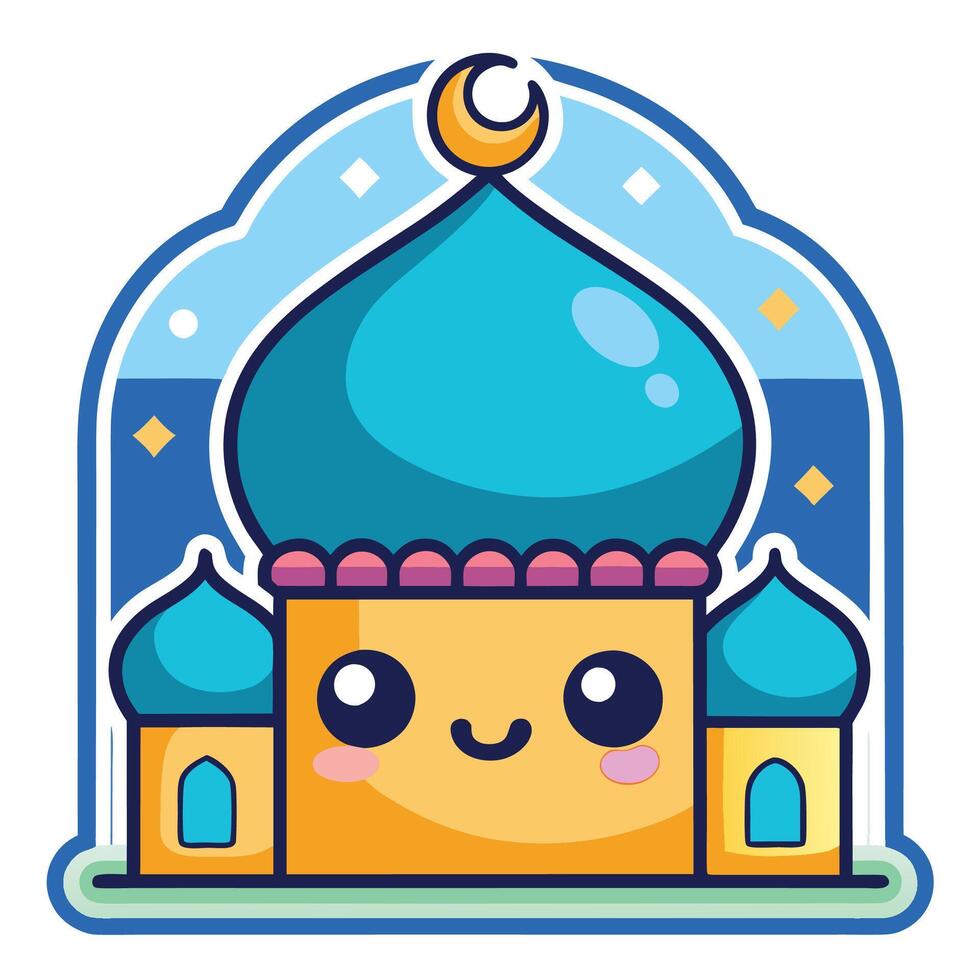 cartoon mosque with a crescent moon and stars vector