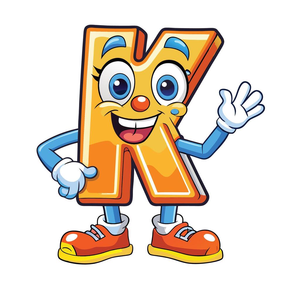 cartoon letter k with hands up and waving vector