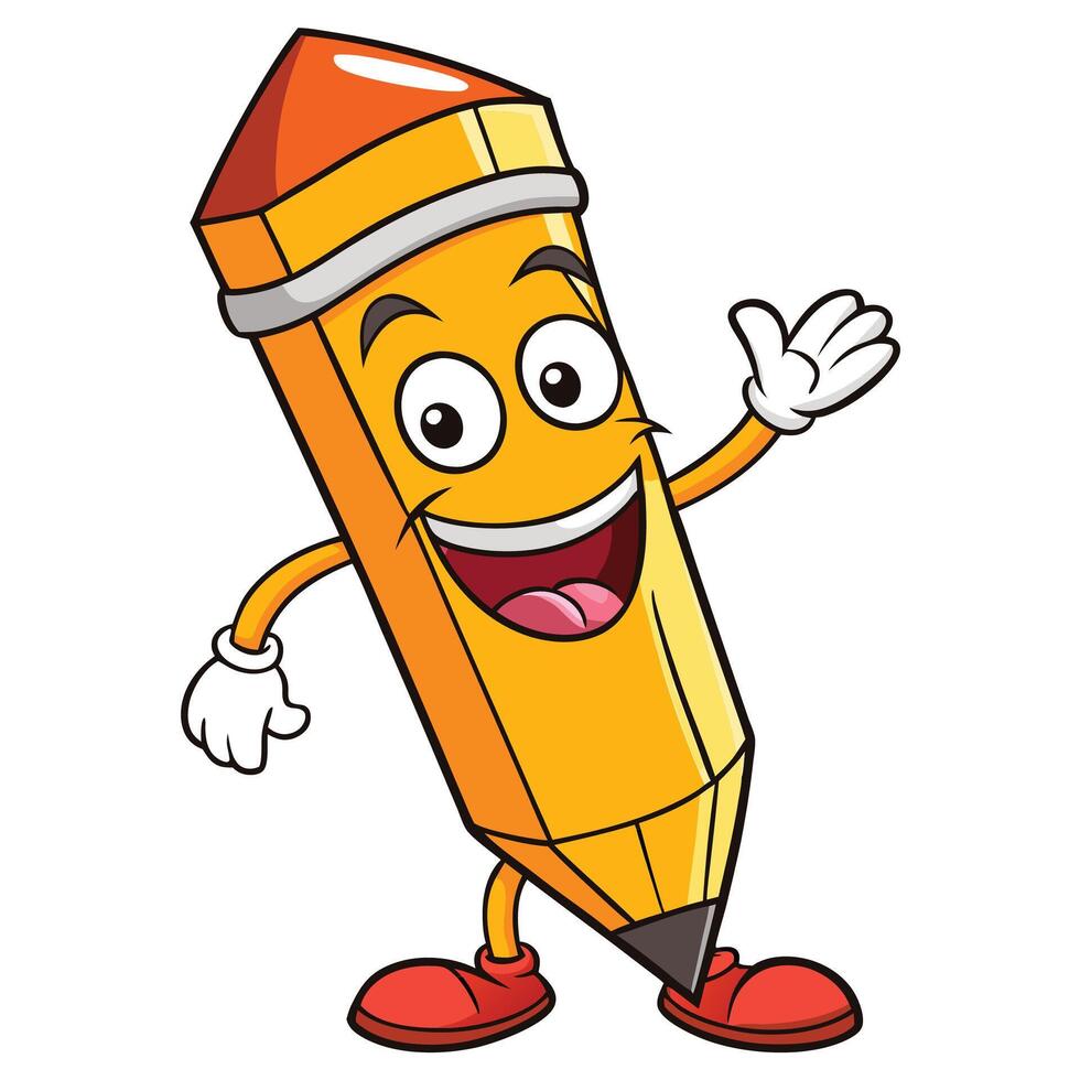 a happy pencil character waving image vector