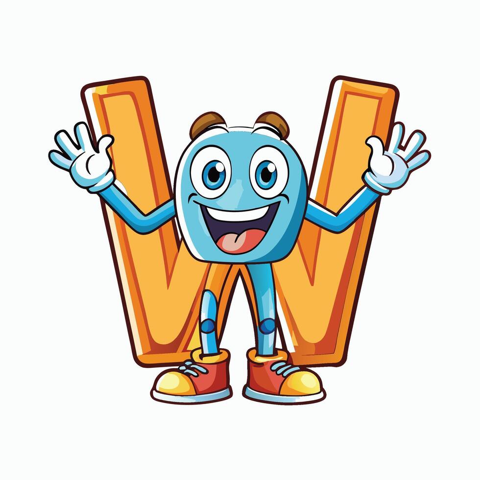 a cartoon character of the letter w with arms outstretched vector
