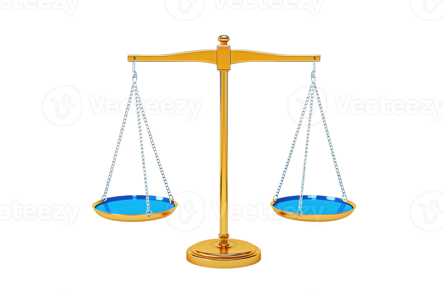 A balanced scale with blue pans symbolizes justice and equality, featuring a golden beam and a sturdy base. png