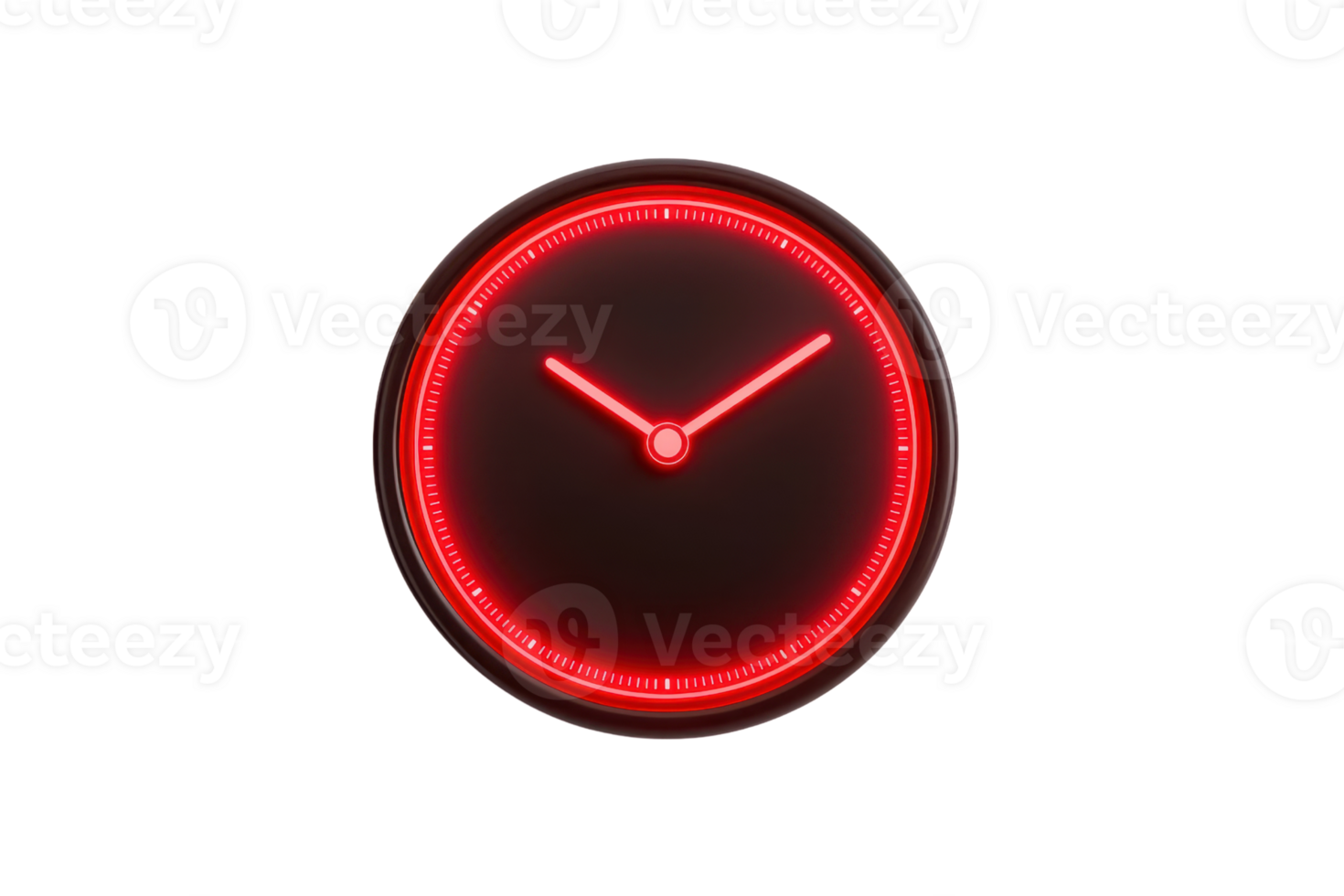 A circular clock with glowing red hands and a luminous border, displaying the time prominently. png