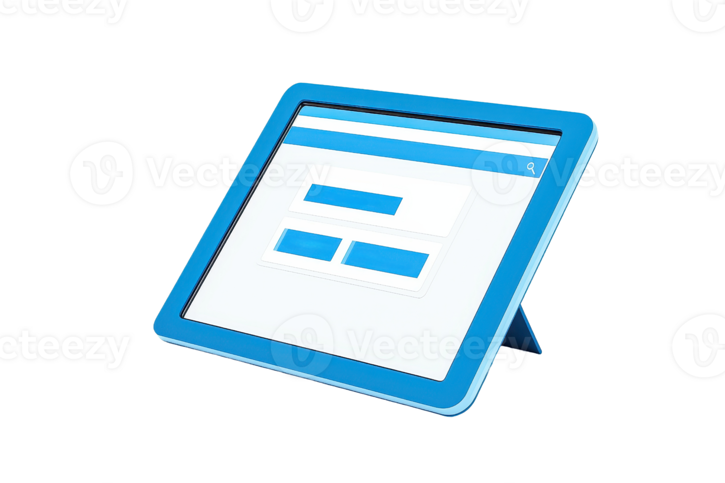 A blue tablet displaying a user interface with buttons and options for interaction. png