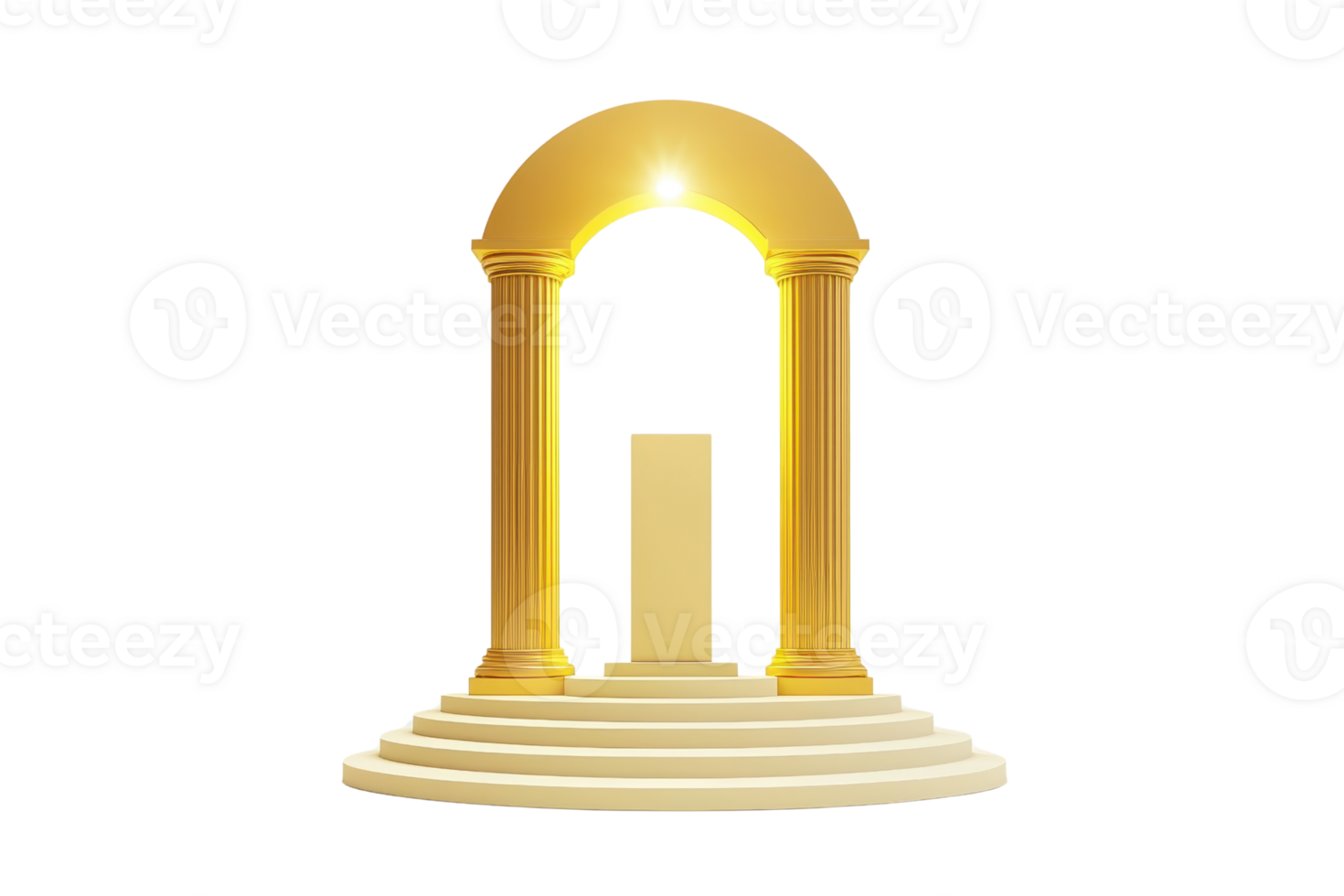 A golden archway with columns and a central pedestal, creating an elegant and majestic appearance. png