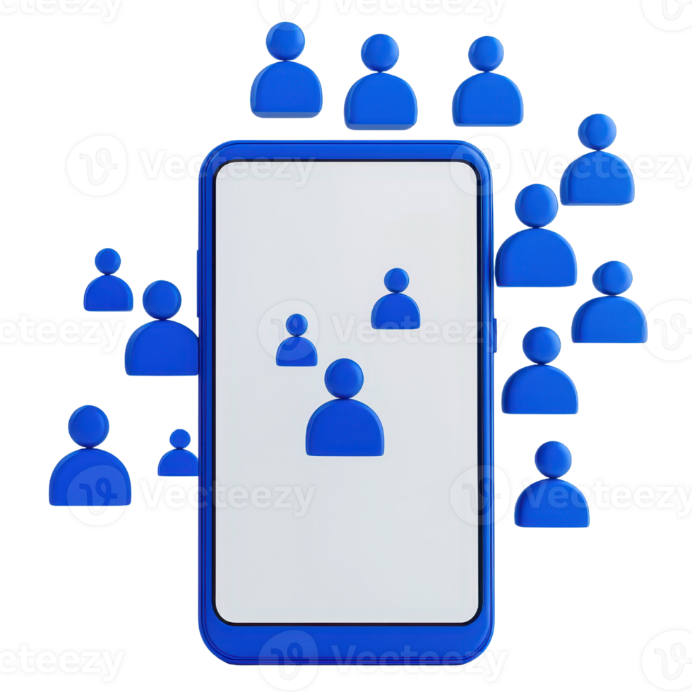 A mobile phone displaying user icons, symbolizing social connections and interactions. png