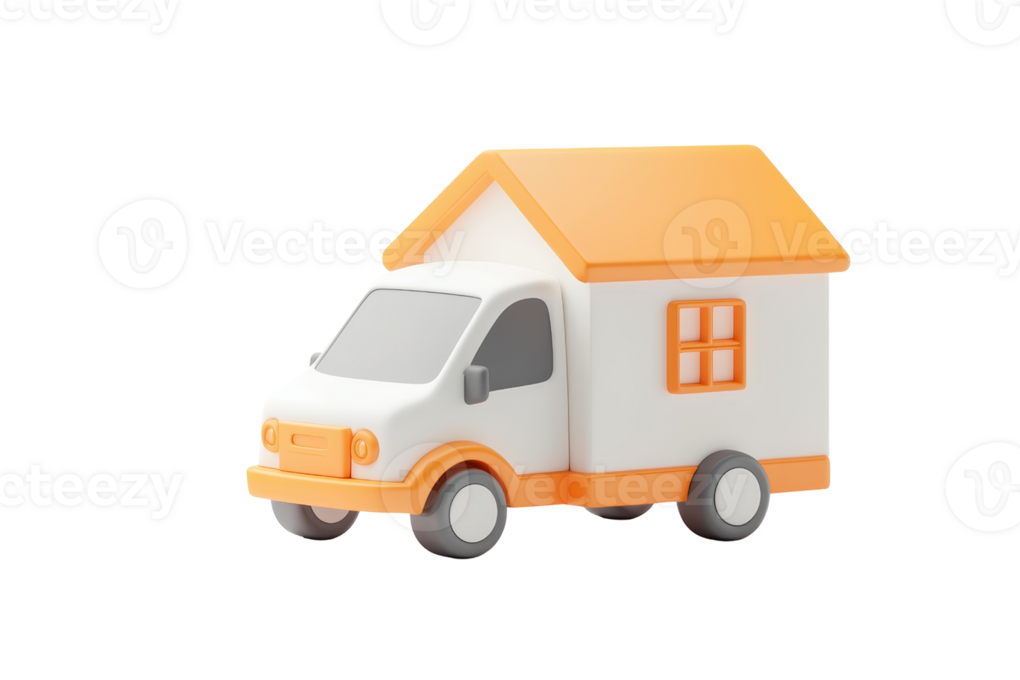 A colorful toy vehicle designed as a house, combining elements of transportation and home design. png