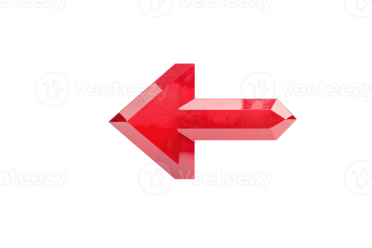 A bold, red, crystal-like arrow pointing to the left. png