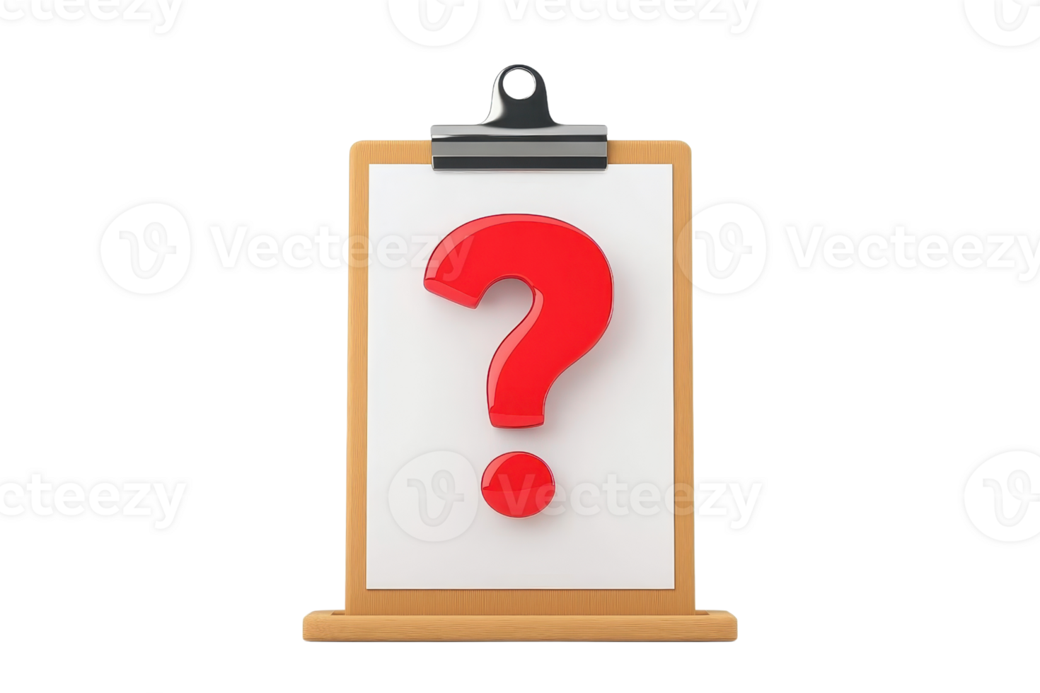 A clipboard displays a large red question mark, symbolizing inquiry or uncertainty. png