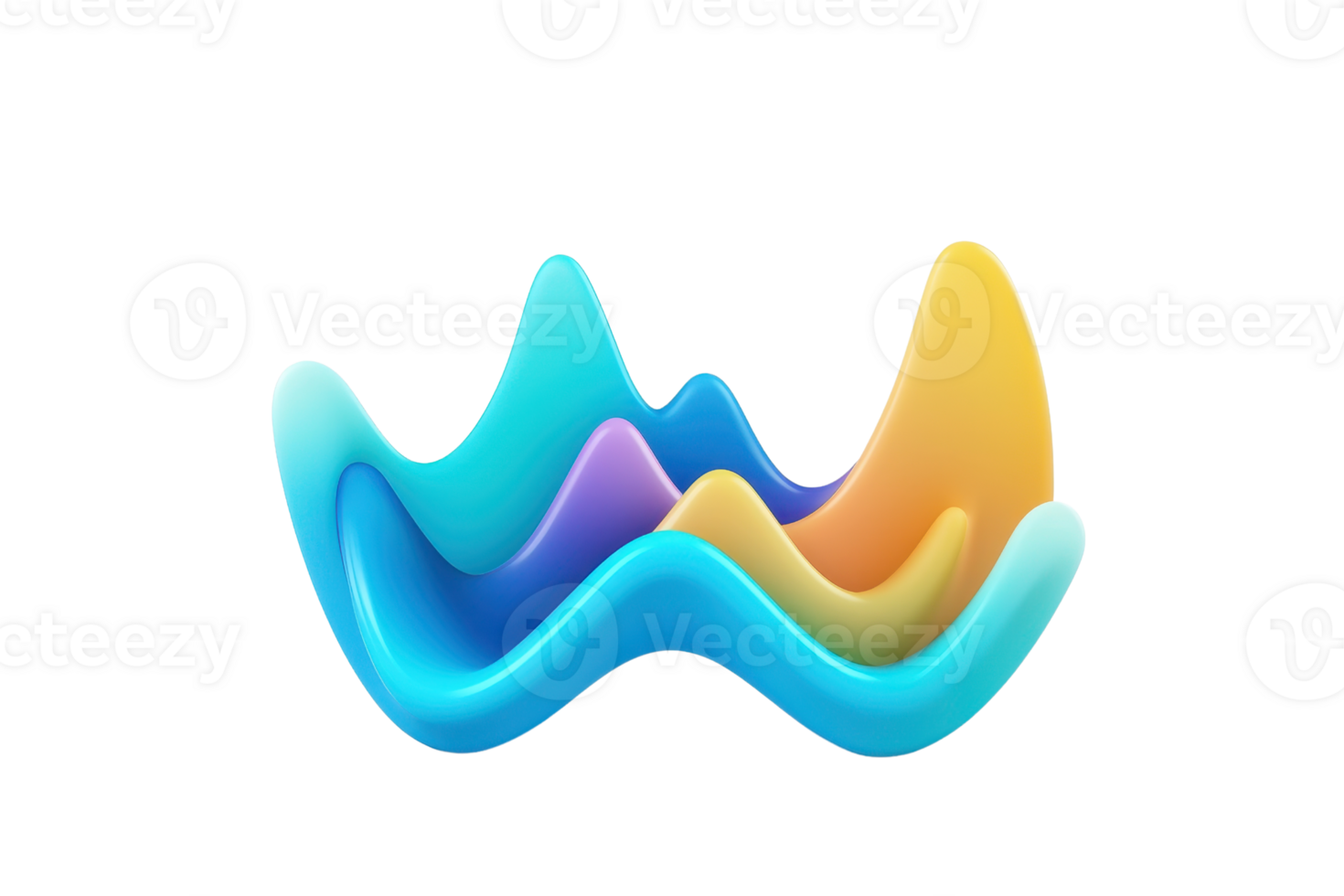 A colorful, wavy structure featuring smooth curves and gradients, showcasing vibrant hues of blue, yellow, and purple. png