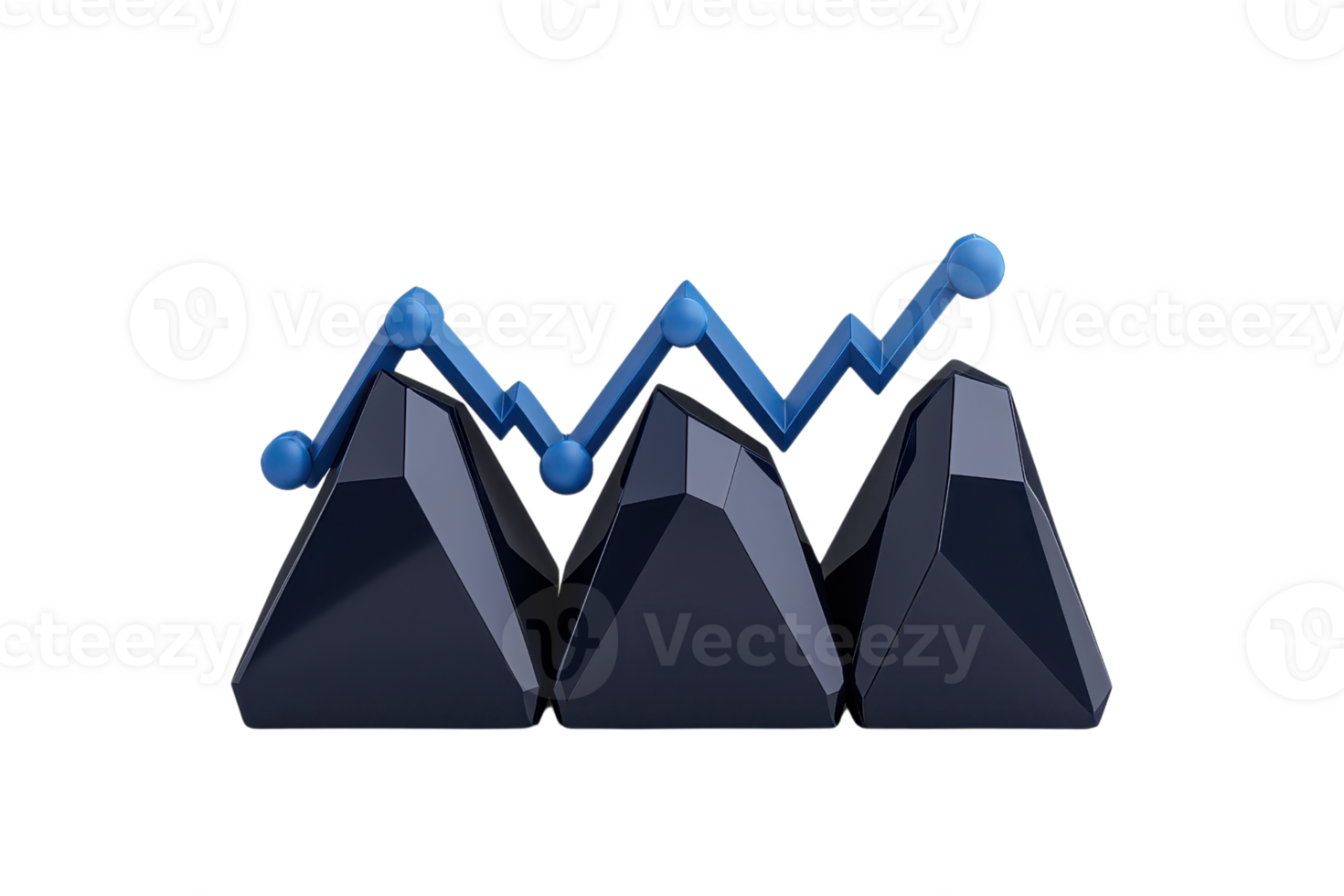 A stylized representation of three geometric shapes with a rising blue line graph, symbolizing growth and progress. png