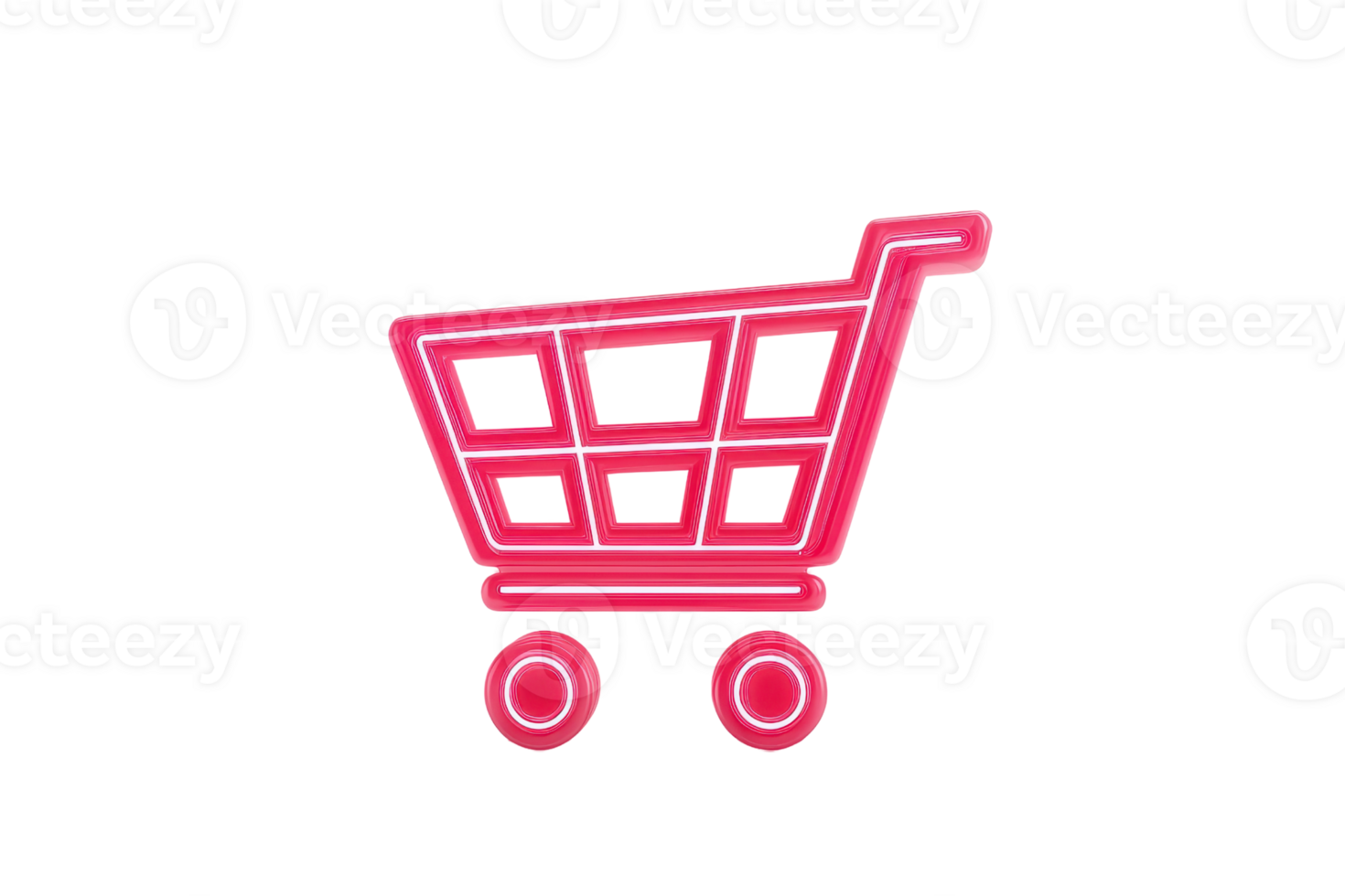 A bright pink shopping cart icon with a modern design featuring a grid structure and rounded wheels. png