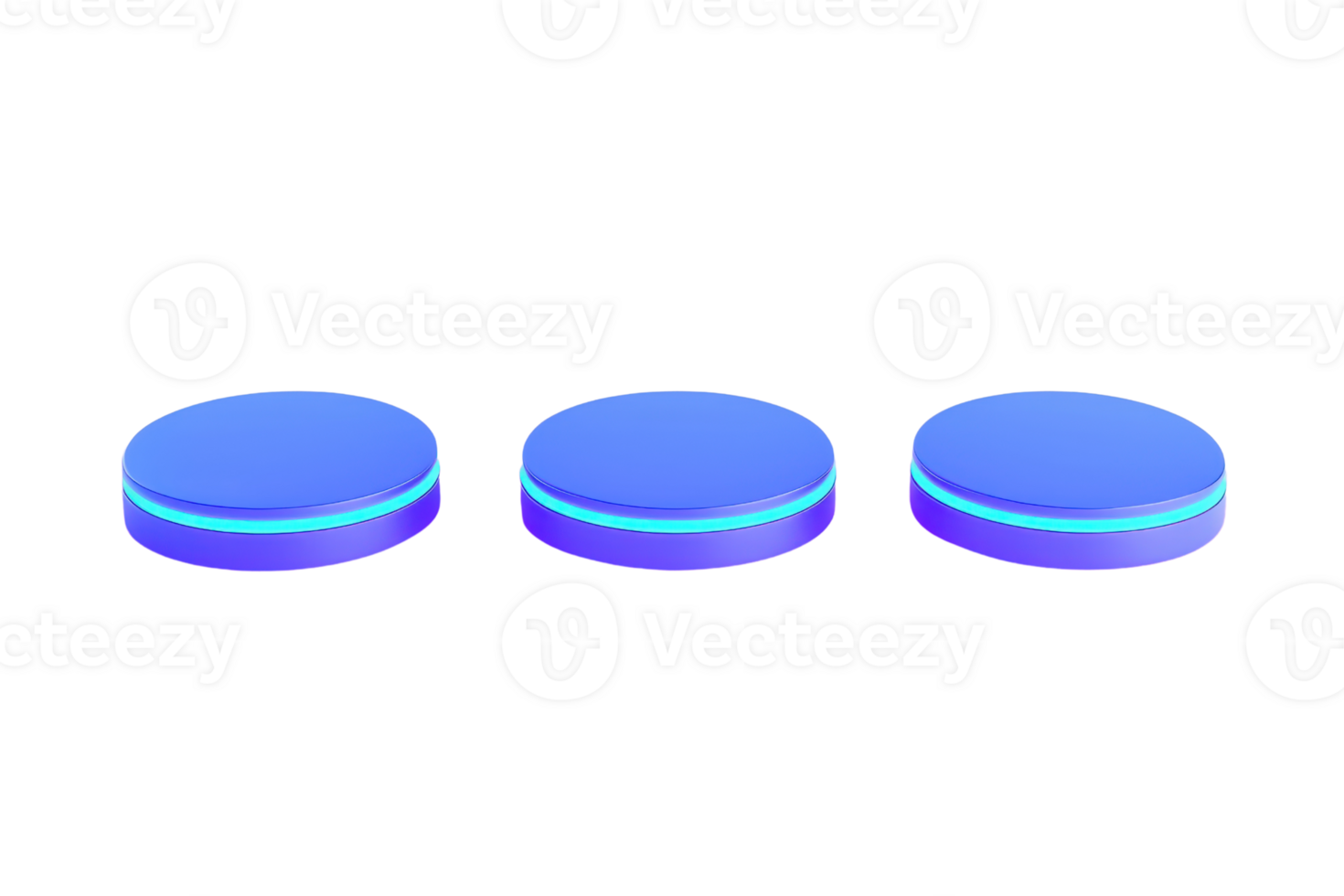 Three circular objects with a glowing blue rim, arranged in a row, showcasing a sleek and modern design. png