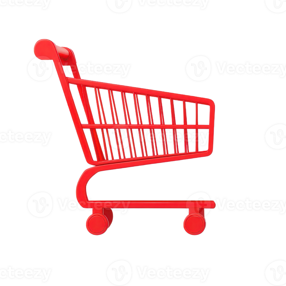 A vibrant red shopping cart featuring a modern design with a streamlined shape and smooth wheels. png