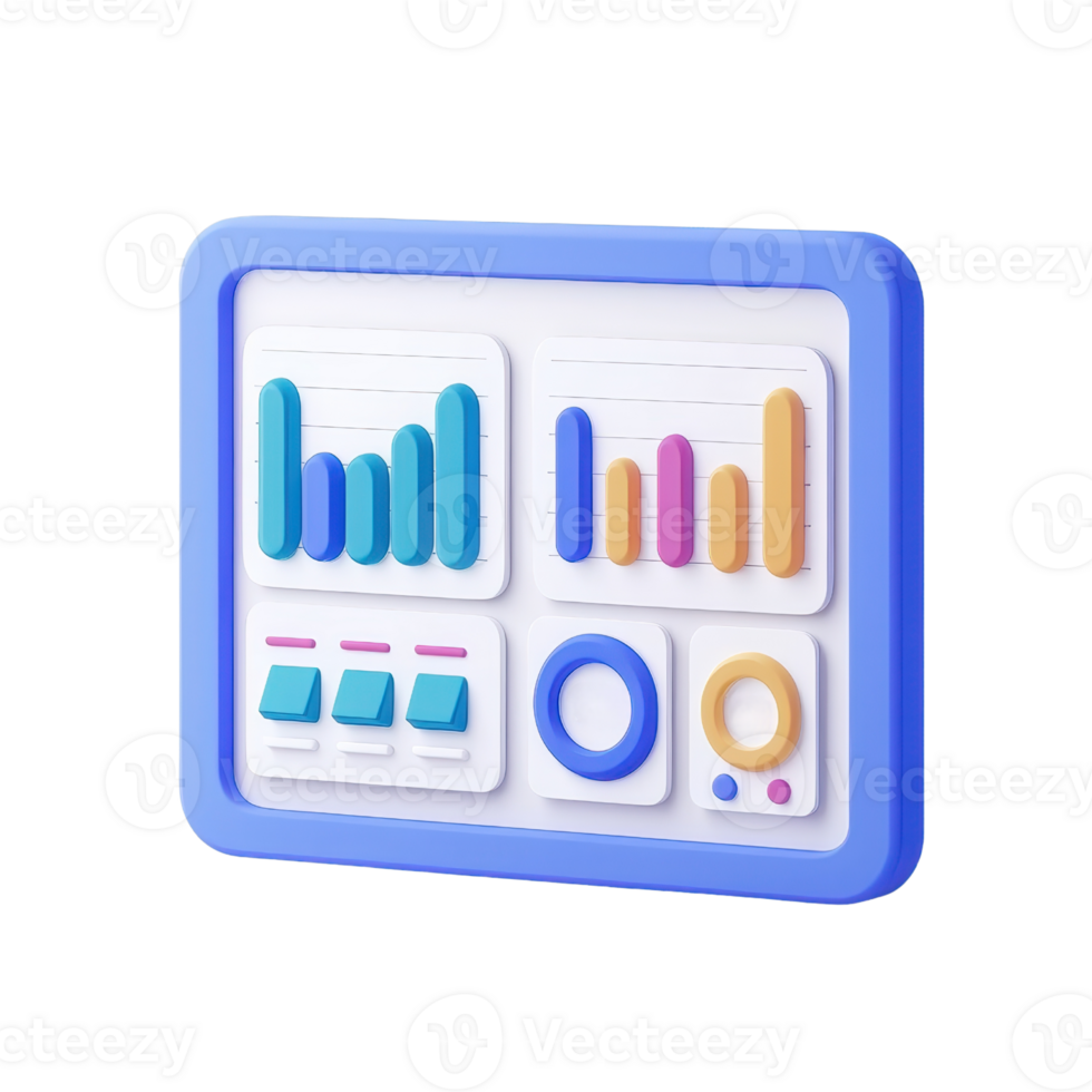 A colorful dashboard displaying various charts and metrics, illustrating data visualization elements in a modern design. png