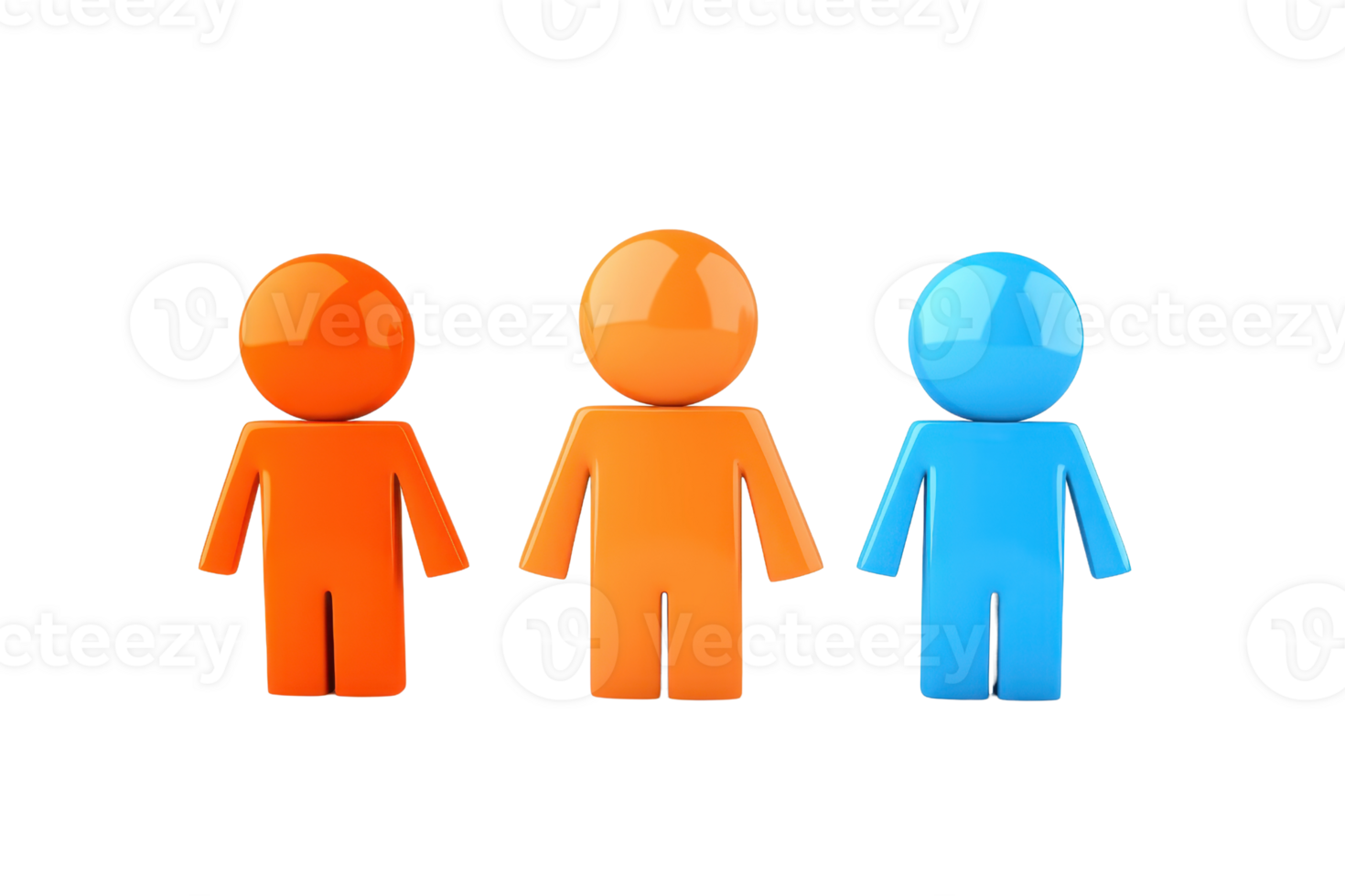 Three colorful, stylized figures in orange, peach, and blue, representing diversity or teamwork. png