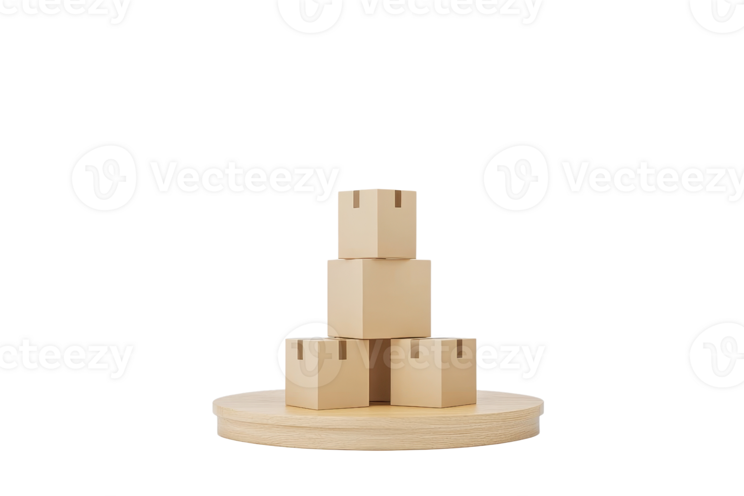 A stack of wooden boxes, varying in size, arranged in a pyramid shape on a circular base. png