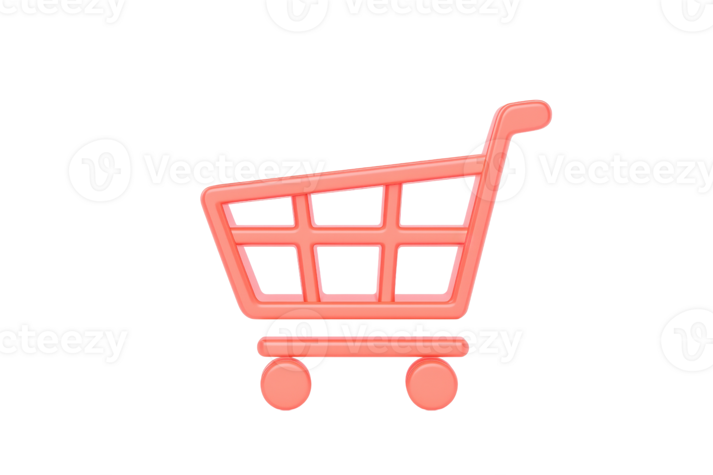 A simple shopping cart icon in a vivid coral color, symbolizing online shopping or retail activities. png