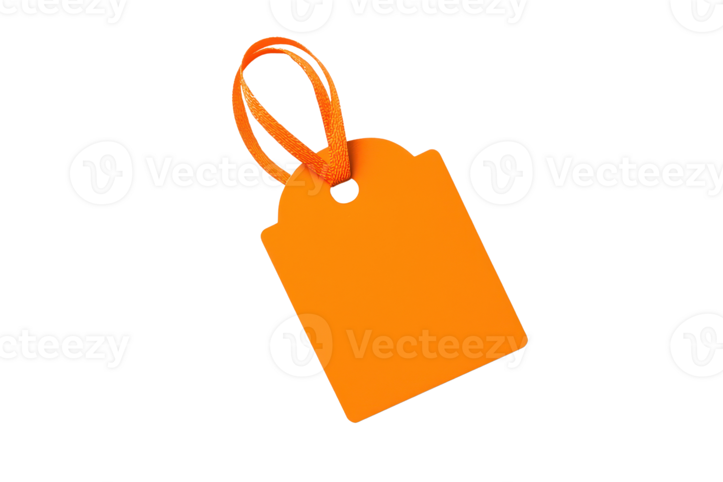 A vibrant orange tag with a round hole and a hanging loop, suitable for labeling items. png